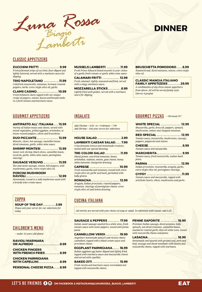 Our Menu - Luna Rosa Biagio Lamberti