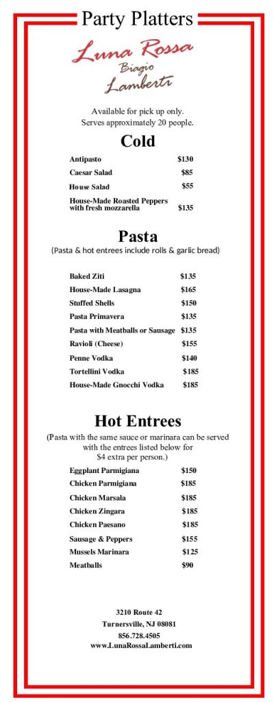 Our Menu - Luna Rossa Biagio Lamberti